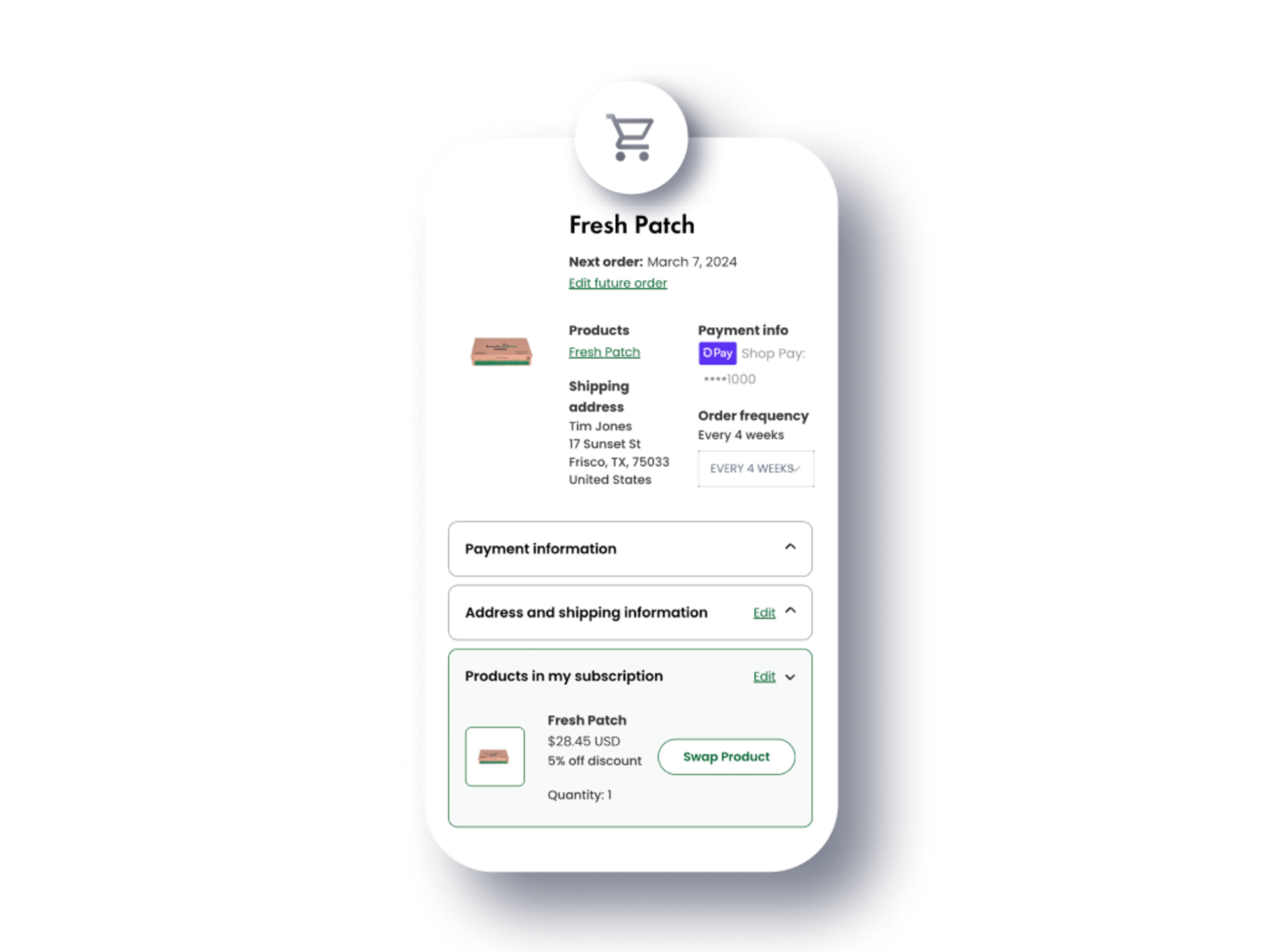 Customizable customer portal interface for managing subscriptions, delivery schedules, and account settings